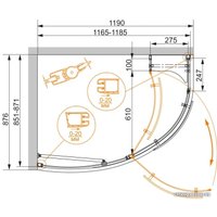 Душевой уголок Cezares Elena-W-RH-1-120/90-P-Cr-R