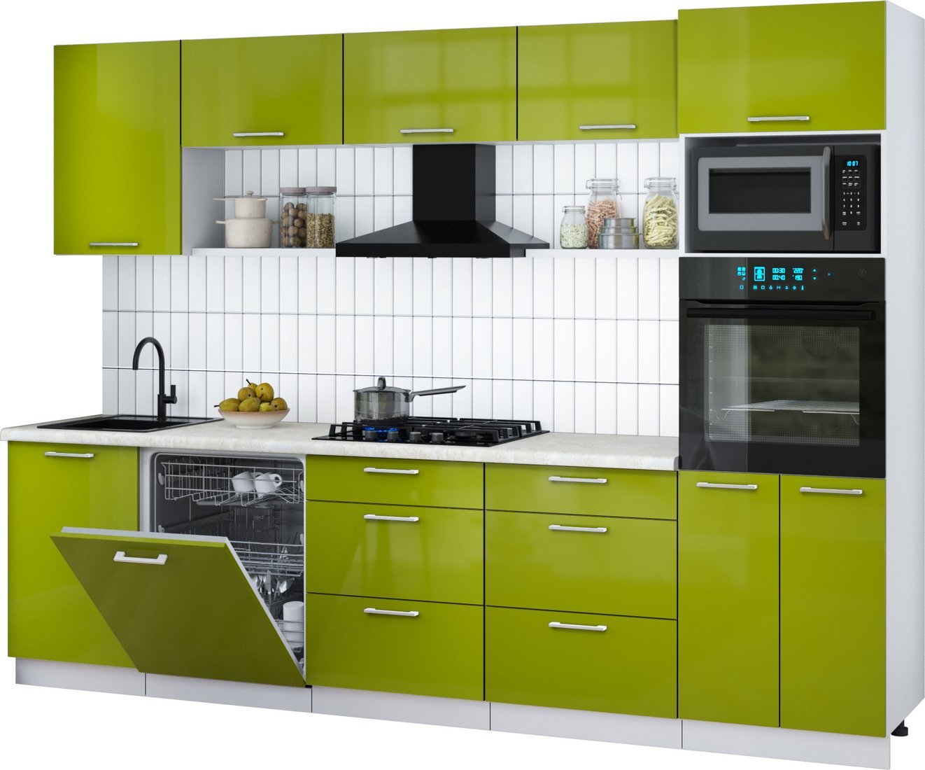 

Готовая кухня Интерлиния Мила Gloss 2.9-ПМ1 (яблоко глянец/яблоко глянец/опал светлый)