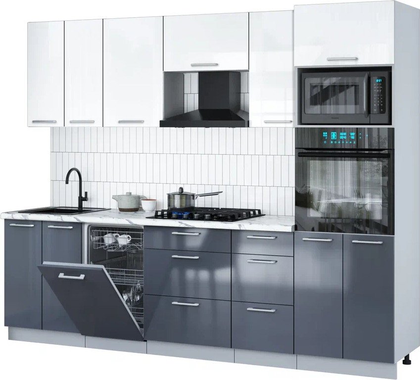 

Готовая кухня Интерлиния Мила Gloss 2.65-ПМ3 (асфальт глянец/белый глянец/белый гранит)