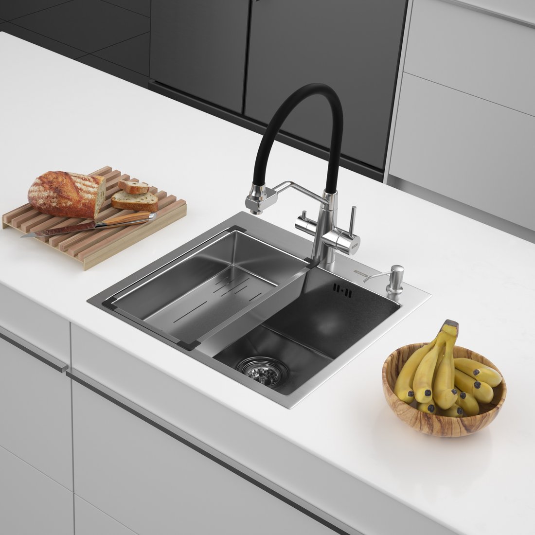 

Кухонная мойка ARFEKA Eco AR мойка 500*500, коландер G, дозатор Satin Decor Volcanic