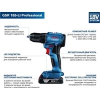 Дрель-шуруповерт Bosch GSR 185-LI Professional 06019K3080 (с 2-мя АКБ, кейс)
