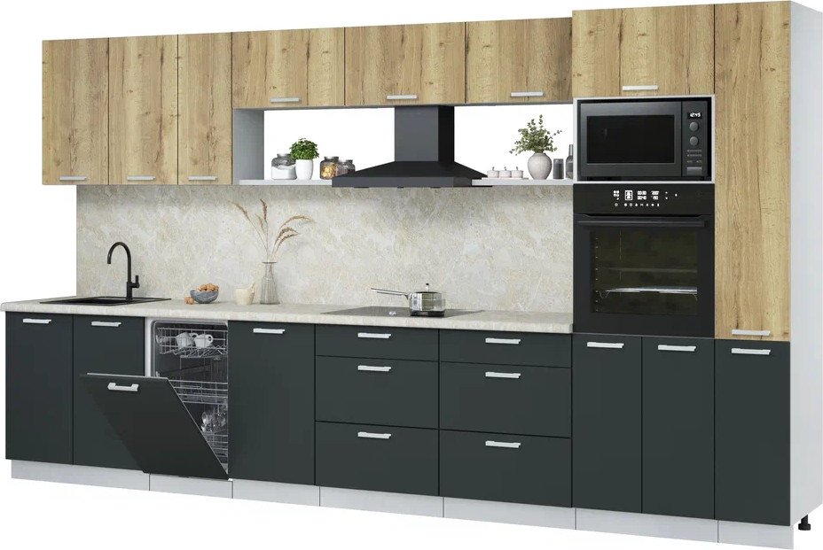 

Готовая кухня Интерлиния Мила Лайт 3.8-ПМ3 (дуб золотой/антрацит/опал светлый)