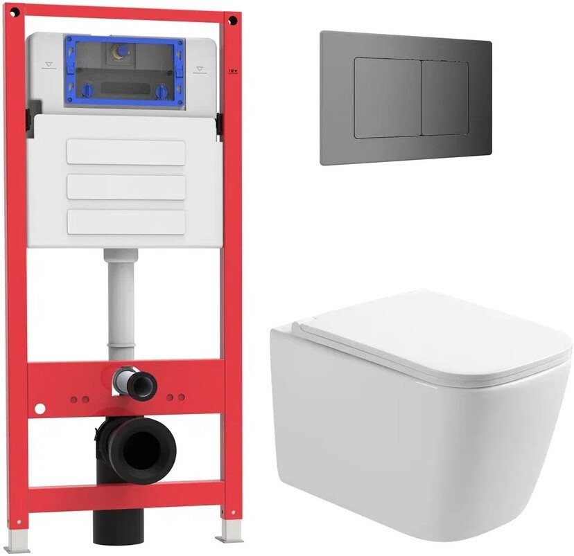Унитаз подвесной Oliveeka OL-MQ-003 + OL-1216 + OL-E12-BGM (матовый оружейный металл)
