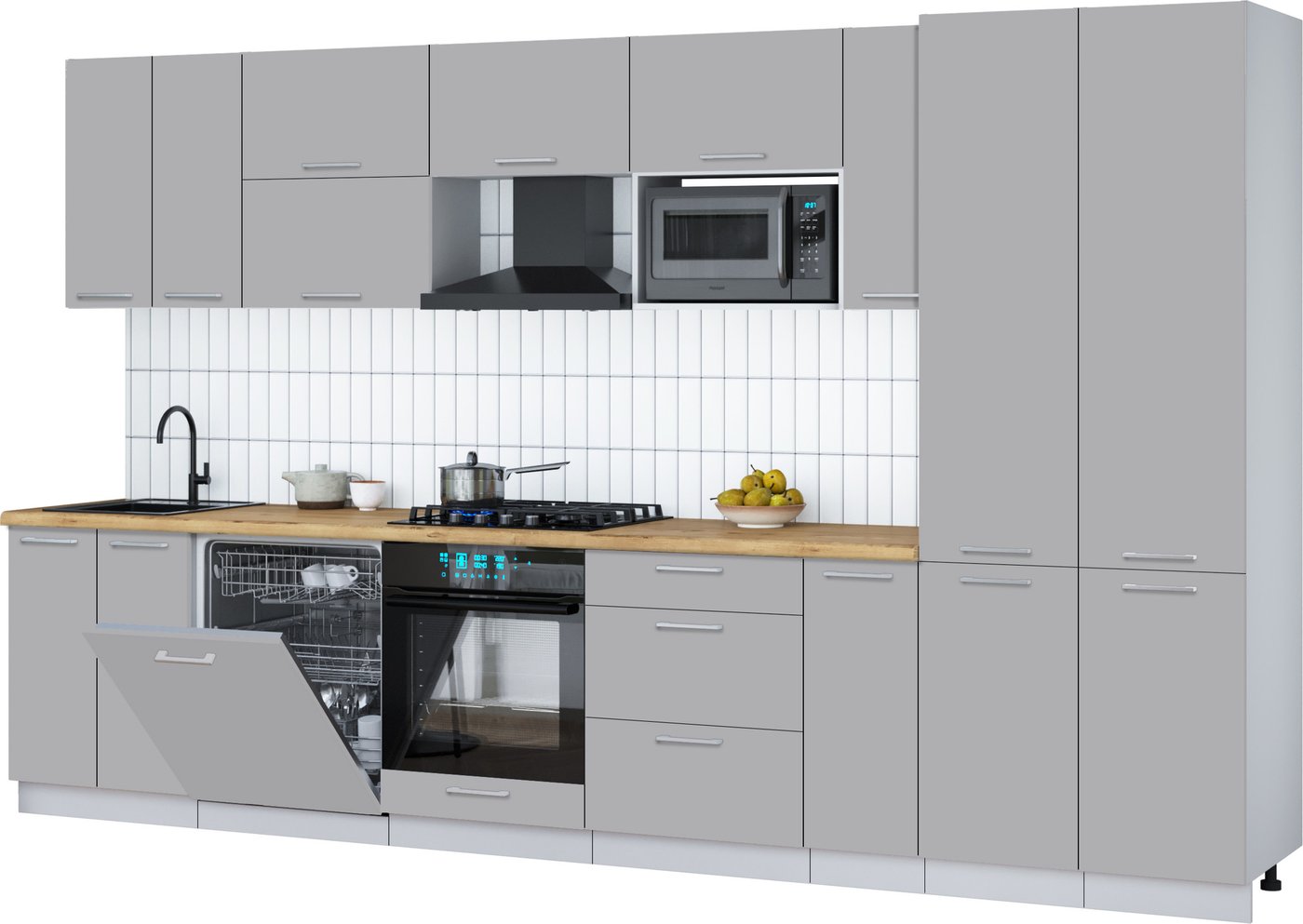 

Готовая кухня Интерлиния Мила Gloss 3.5-ПМ2 (грей/грей/дуб бунратти)