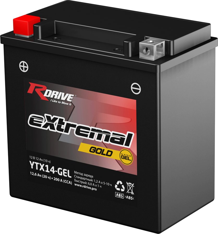 

Мотоциклетный аккумулятор RDrive eXtremal Gold YTX14-GEL (12 А·ч)