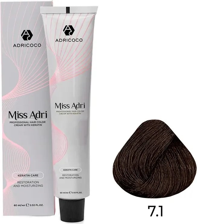 

Крем-краска Adricoco Miss Adri 7.1 (100мл, блонд пепельный)