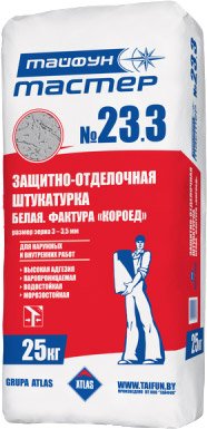 

Декоративная штукатурка Тайфун Мастер №23.3 фактура короед (белый, 25 кг)
