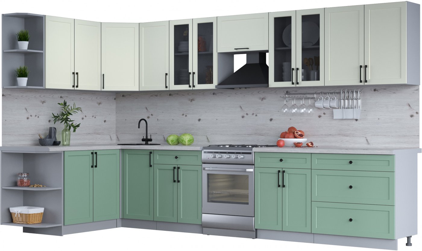 

Готовая кухня Интерлиния Тренд 1.7x3.6 левая (мята/белый/бискайская сосна)