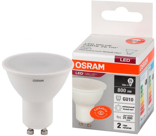 

Светодиодная лампочка Osram GU10 10Вт 4000 К LVPAR1675