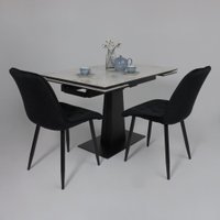 Кухонный стол Lepremo AV 2119 МДФ+керамика раздвижной 1200-1800x800 (натуральный глянцевый Gold Jade/черный)