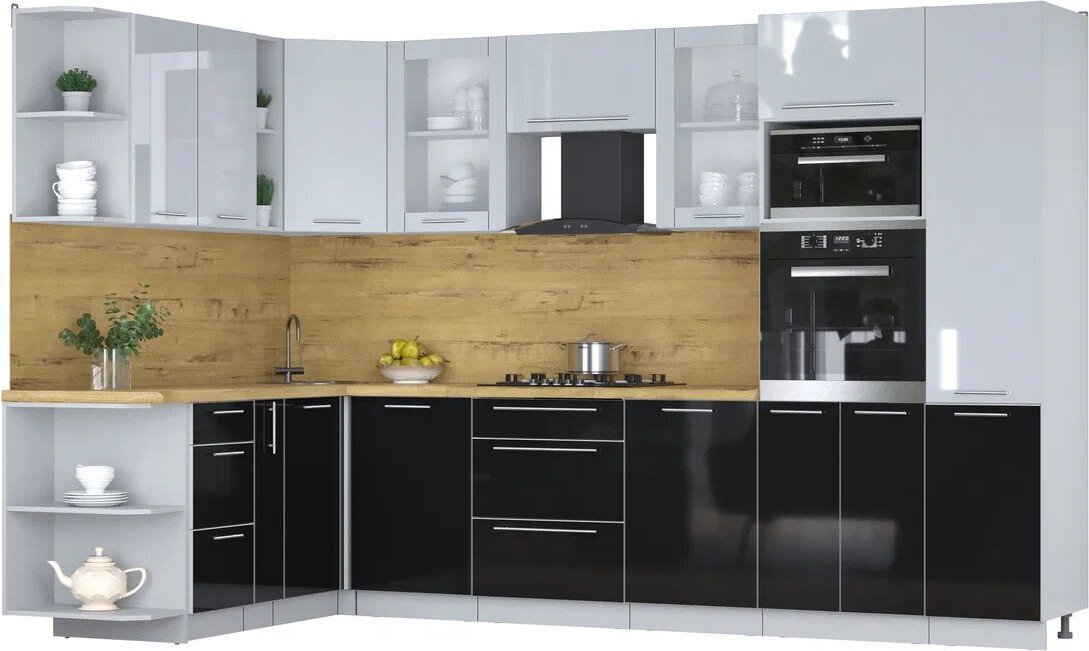 

Готовая кухня Интерлиния Мила Пластик 1.88x3.2 LV (туманный глянец/черный глянец/дуб бунратти)