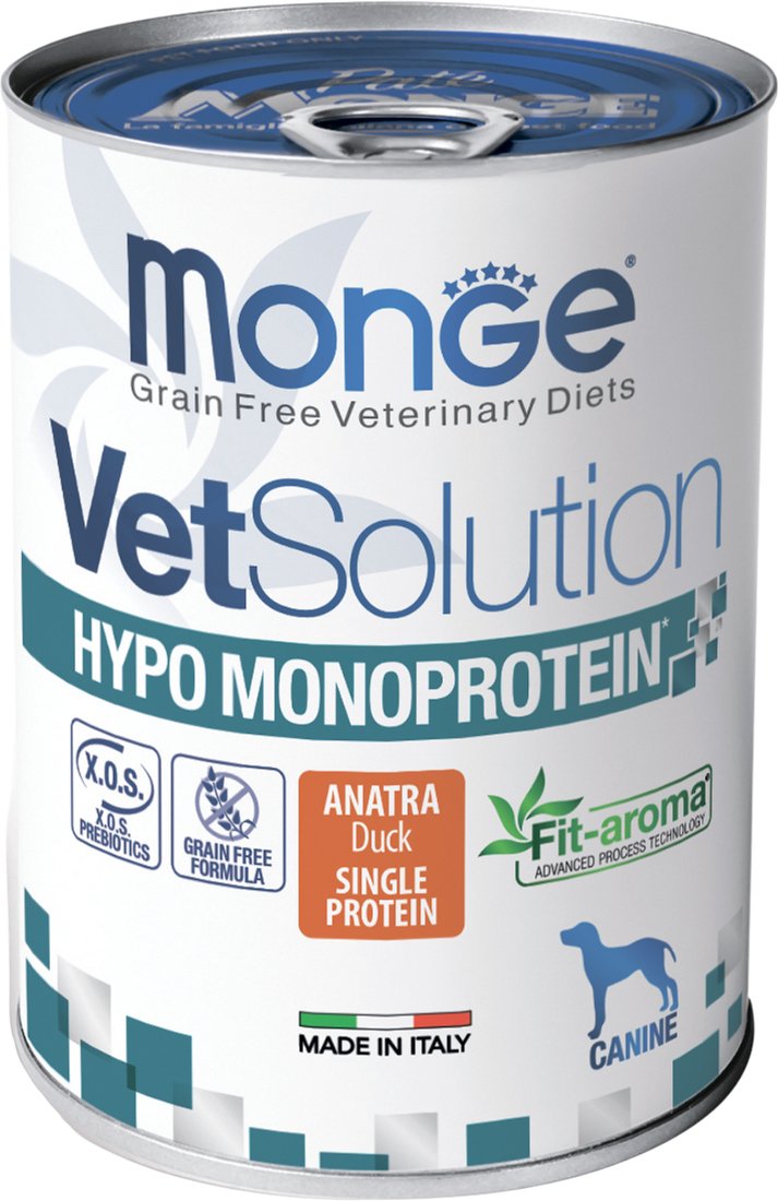 

Консервированный корм для собак Monge Vet Solution Dog Hypo с уткой (400 г)