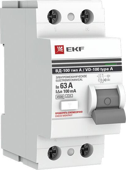 

Устройство защитного отключения EKF PROxima ВД-100 2P 63А100мА elcb-2-63-100-em-a-pro