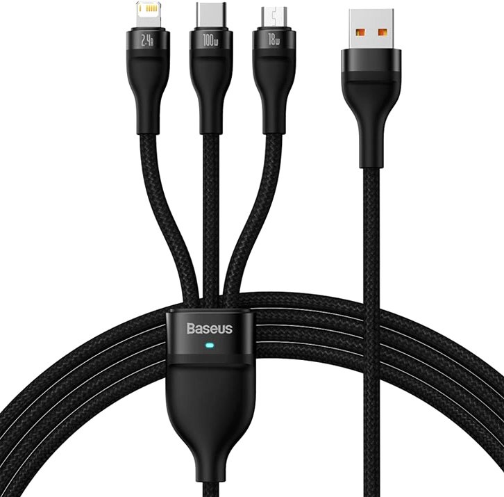 

Кабель Baseus CASS030001 USB-A - USB-C, microUSB, Lightning (1.2 м, черный)