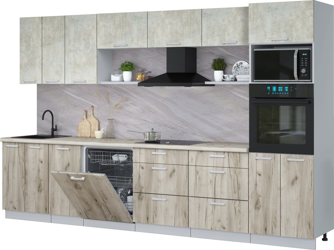 

Готовая кухня Интерлиния Мила Лайт 3.4-ПМ1-2 (бетон лайт/дуб серый/бискайская сосна)