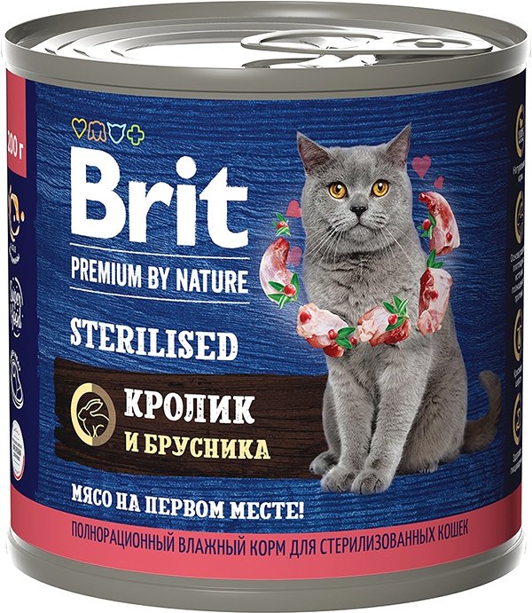 

Натуральный корм для кошек Brit Premium By Nature для стерил. с кроликам и брусникой 200 г