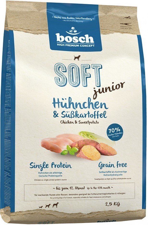 

Сухой корм для собак Bosch Soft Junior Chicken&Sweet Potato 2.5 кг (Юниор Цыпленок с Бататом)