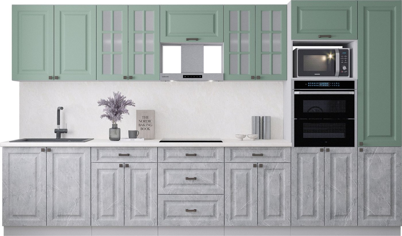 

Готовая кухня Интерлиния Мила Деко 3.6 (керамика/мята/опал светлый)