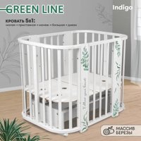 Классическая детская кроватка Indigo Green Line 5 в 1 поперечный маятник (травинки)