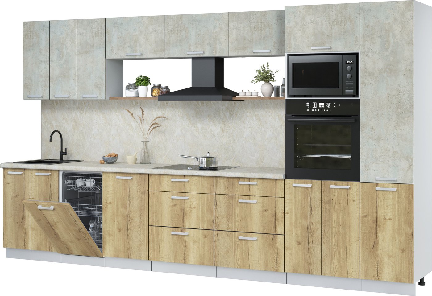 

Готовая кухня Интерлиния Мила Лайт 3.7-ПМ3 (бетон лайт/дуб золотой/опал светлый)