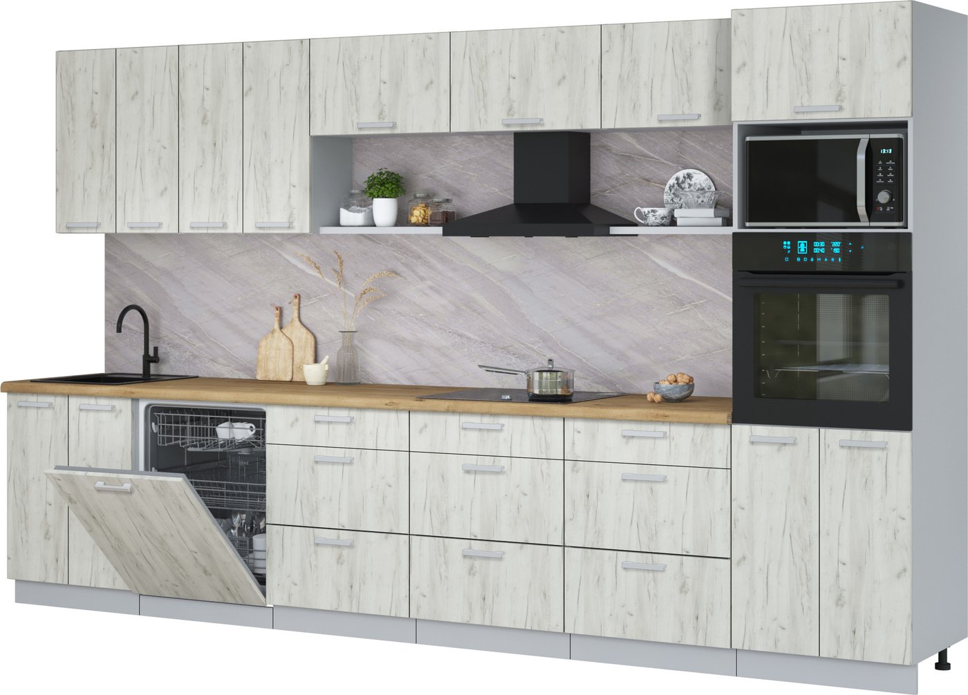 

Готовая кухня Интерлиния Мила Лайт 3.6-ПМ1-2 (дуб белый/дуб белый/дуб бунратти)