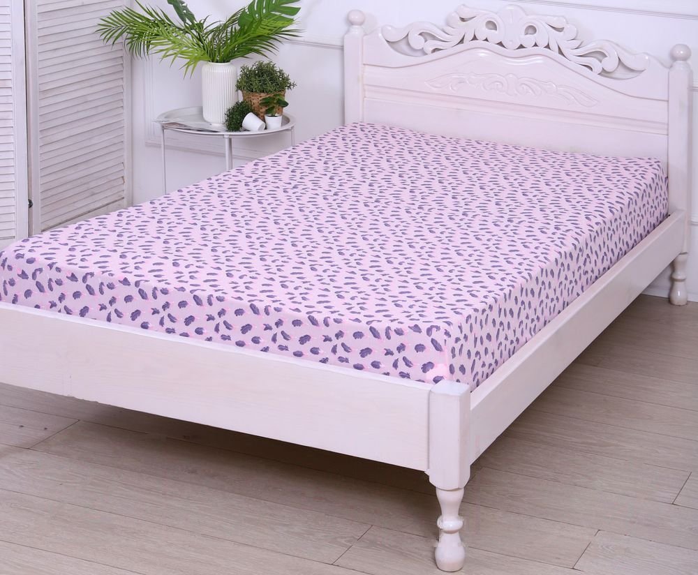 

Постельное белье Luxsonia Трикотаж на резинке 120x200 3366 (перышки розовый)