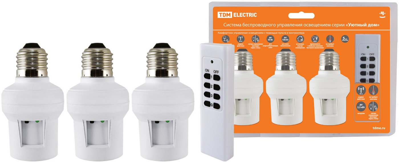 

Умный патрон для лампочки TDM Electric ПУ3-П2.3-Е27 с функцией диммирования (3 приемника) SQ1508-0203