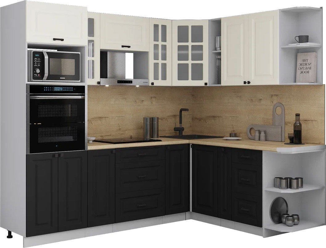 

Готовая кухня Интерлиния Мила Деко 1.88x2.4 PR (черный/белый/дуб бунратти)