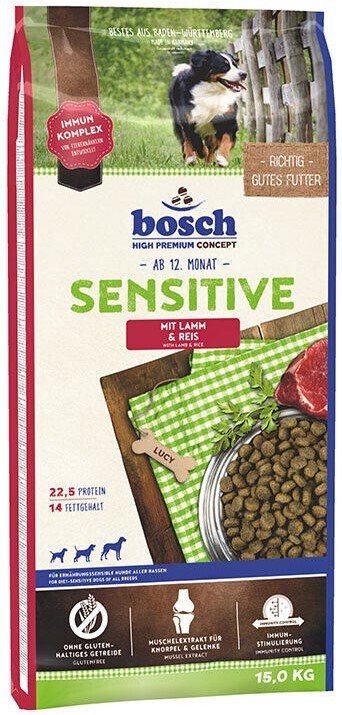 

Сухой корм для собак Bosch Sensitive Lamb & Rice 15 кг (Сенситив Ягненок с Рисом)