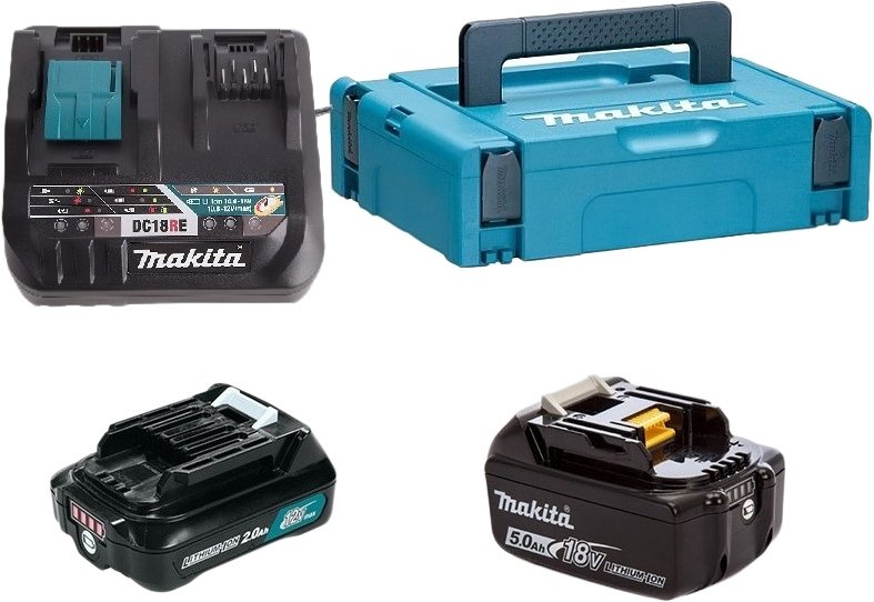 

Аккумулятор с зарядным устройством Makita BL1021B + BL1850B + DC10SB (12В/2 Ah + 18В/5 Ah + 12В)