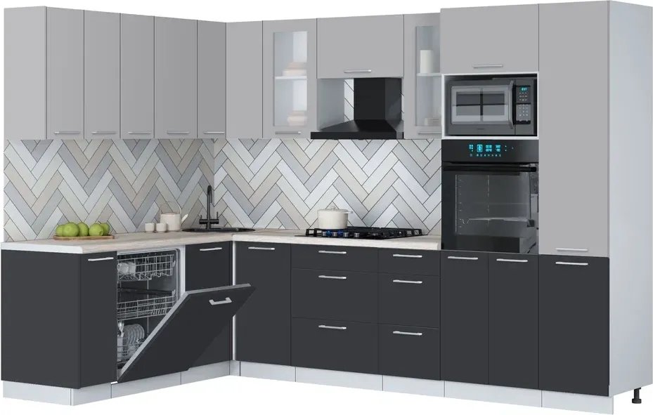 

Готовая кухня Интерлиния Мила Gloss 1.896х2.98 (пепел/грей/травертин серый)