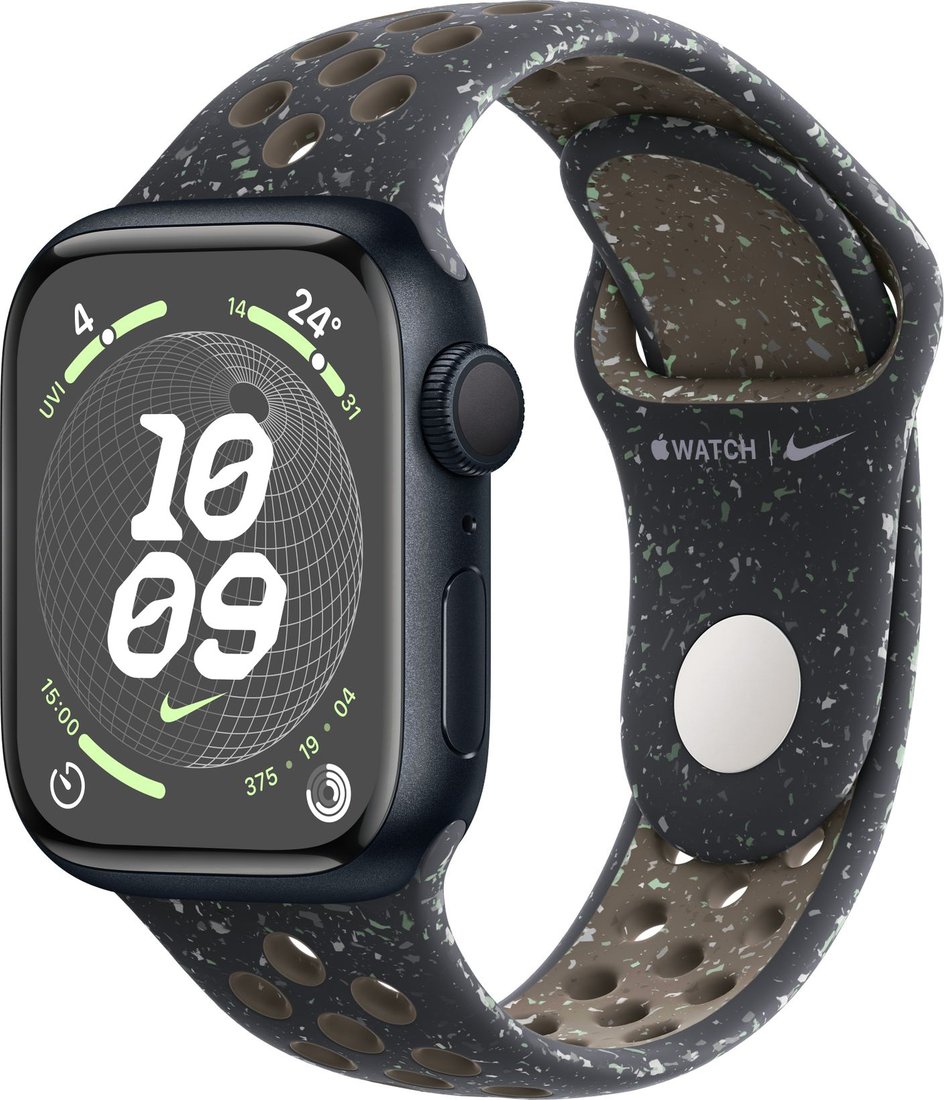 

Умные часы Apple Watch Nike Series 9 41 мм (алюминиевый корпус, полуночный/полуночный, спортивный силиконовый ремешок S/M)