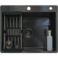 Кухонная мойка Vermon 6050 дозатор, коландер, сифон, гофра (графит декор соты) в Орше