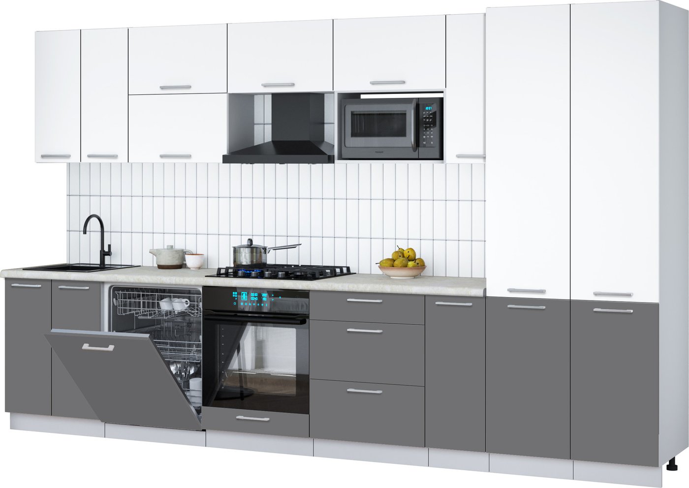 

Готовая кухня Интерлиния Мила Gloss 3.5-ПМ2 (серый/белый/опал светлый)