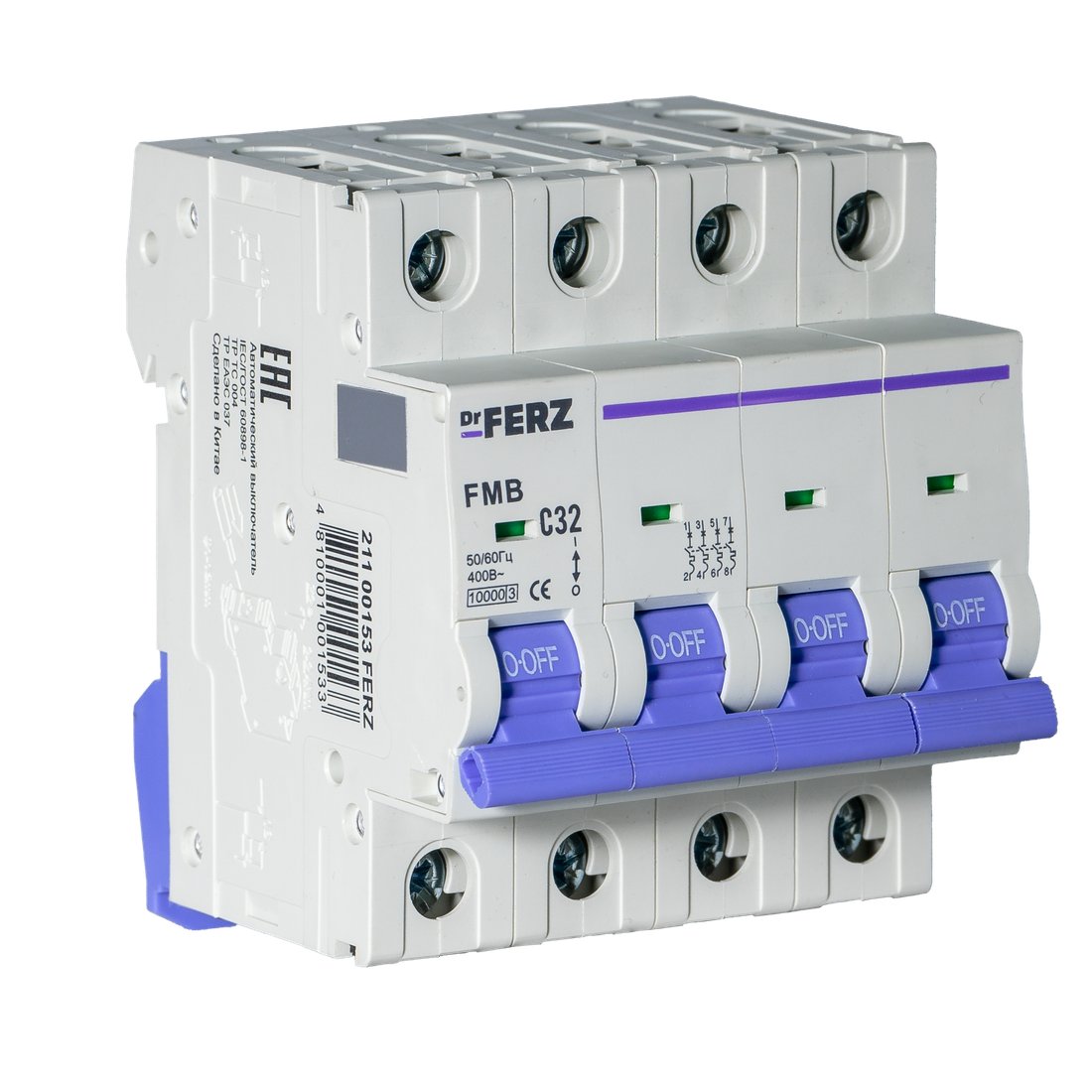 

Выключатель автоматический Dr.Ferz FMB-C 10kA 4P 32 C 21100153FERZ
