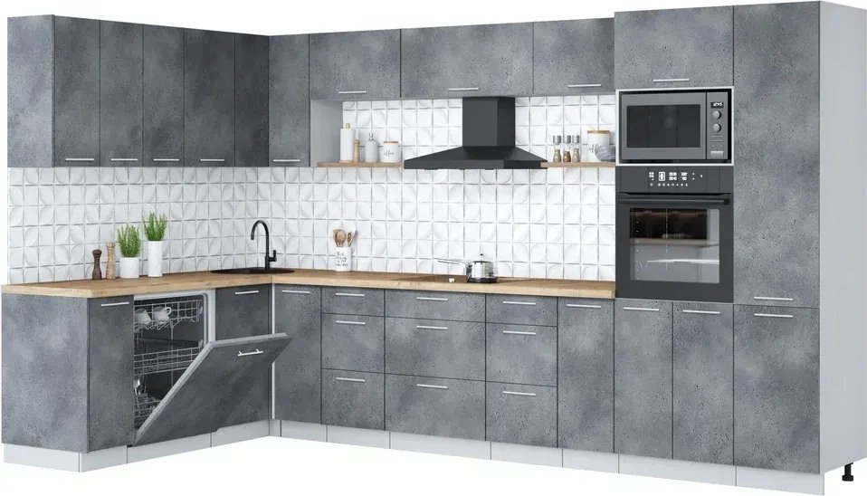 

Готовая кухня Интерлиния Мила Лайт 1.896х3.58 (бетон портленд/бетон портленд/дуб бунратти)