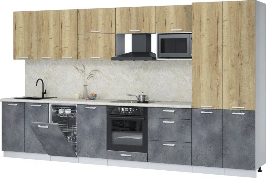 

Готовая кухня Интерлиния Мила Лайт 3.7-ПМ4 (дуб золотой/бетон портленд/опал светлый)