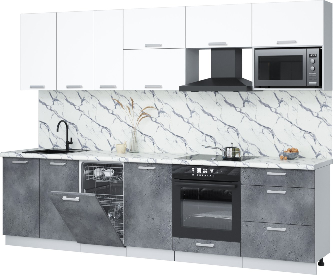 

Готовая кухня Интерлиния Мила Лайт 2.9-ПМ4 (белый платинум/бетон портленд/белый гранит)