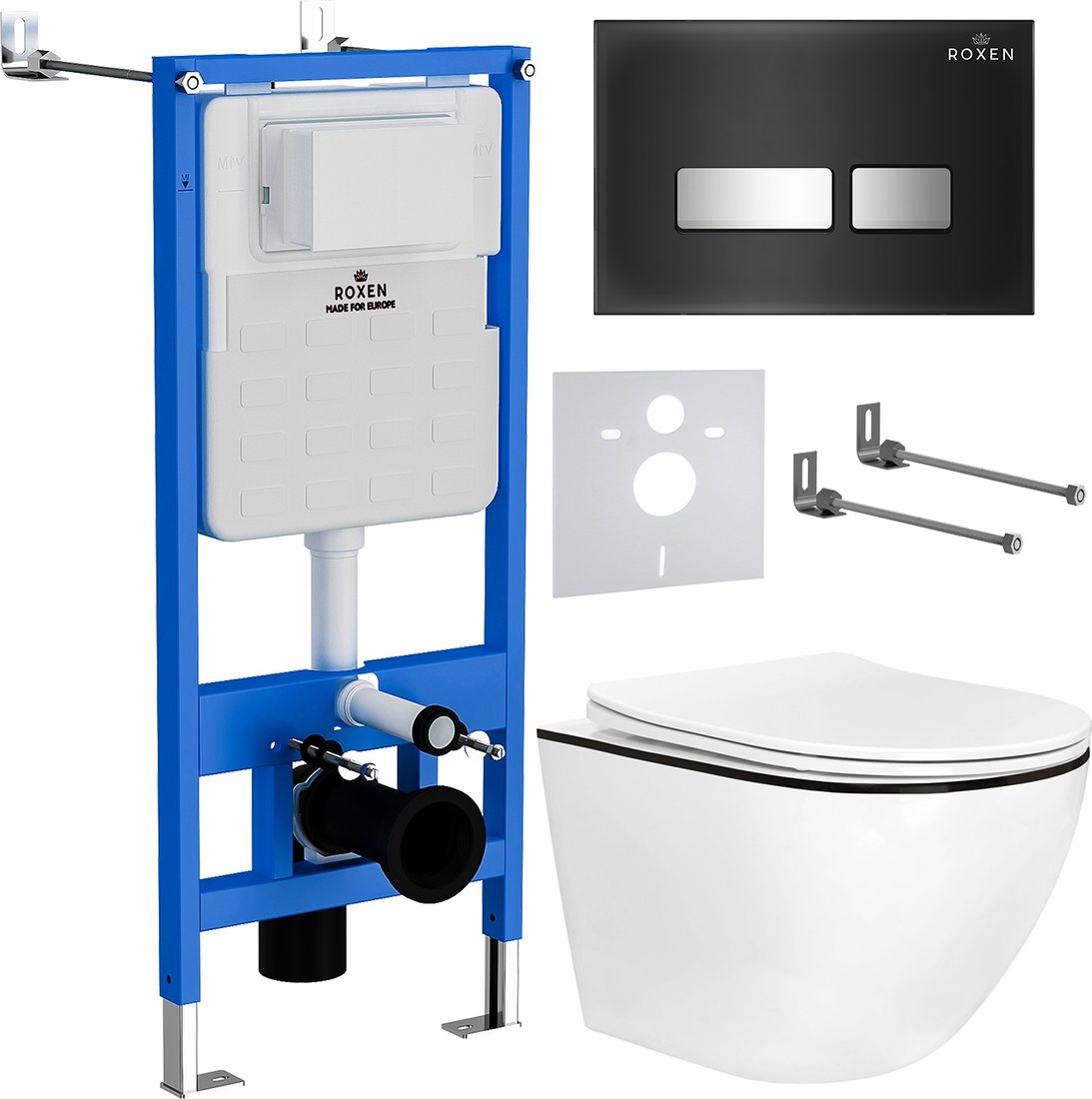 

Унитаз подвесной Roxen Antares Black в комплекте с инсталляцией StounFix Dual Fresh 6 в 1 964974 (кнопка: черное стекло)