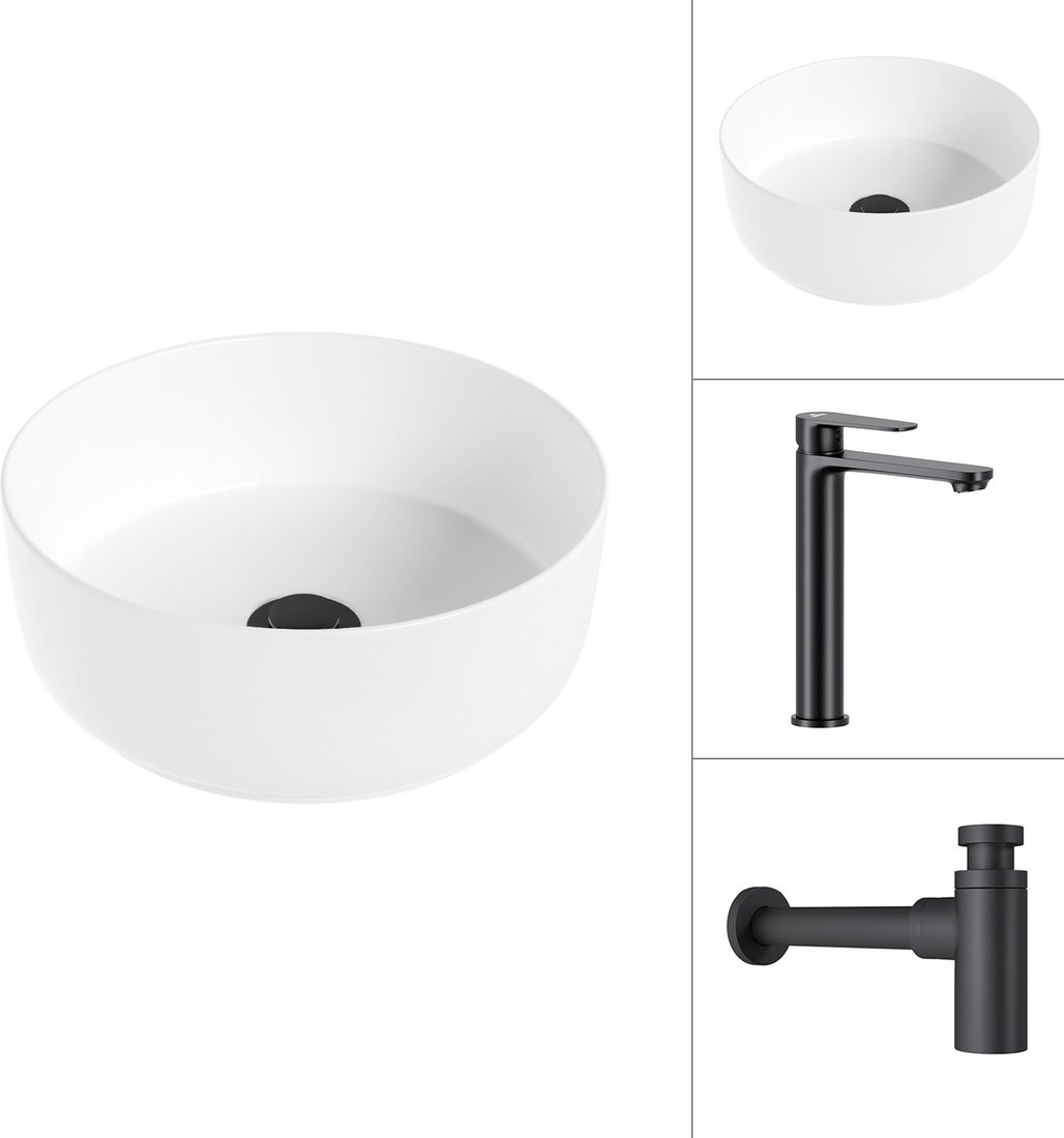 Умывальник Lauter 21499-31 + Moon 21СК8691BS с сифоном 21635B (черный матовый)