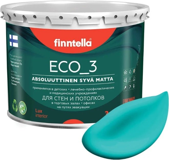 

Краска Finntella Eco 3 Wash and Clean Akvamariini F-08-1-9-FL133 9 л (аквамарин)