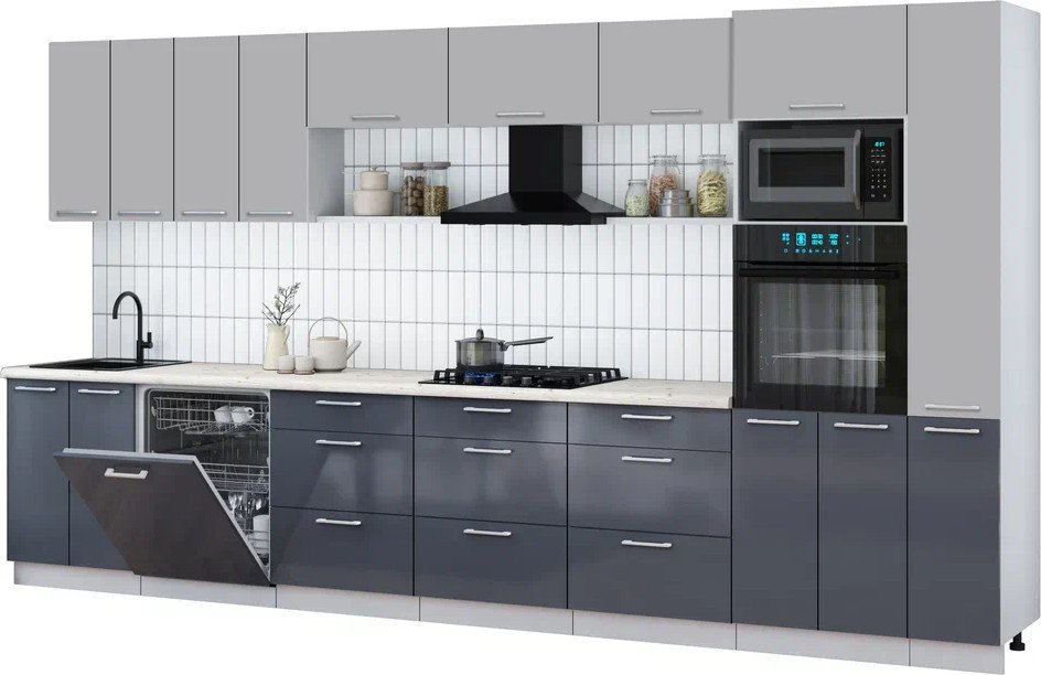 

Готовая кухня Интерлиния Мила Gloss 3.9-ПМ1 (асфальт глянец/грей/бискайская сосна)