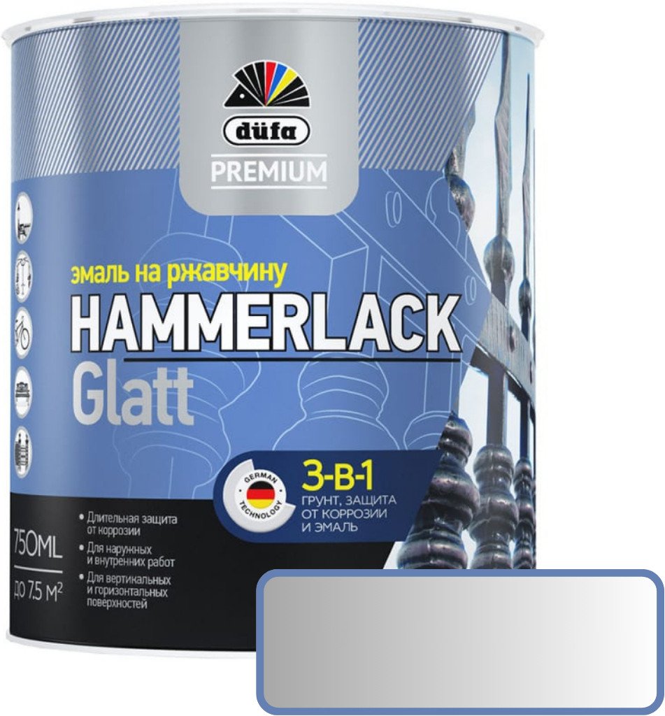 

Эмаль Dufa Hammerlack на ржавчину гладкая RAL9006 (750 мл, серебристый)