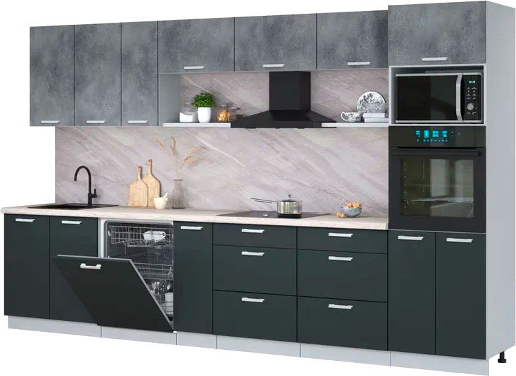 

Готовая кухня Интерлиния Мила Лайт 3.5-ПМ1-2 (бетон портленд/антрацит/травертин серый)