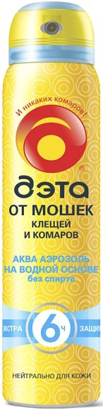 

Аэрозоль против насекомых ДЭТА АКВА от мошек, клещей и комаров 100 мл