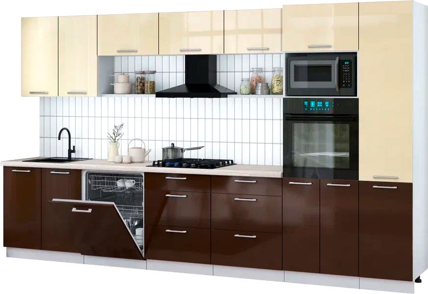 

Готовая кухня Интерлиния Мила Gloss 3.6-ПМ1 (шоколад глянец/ваниль глянец/травертин серый)