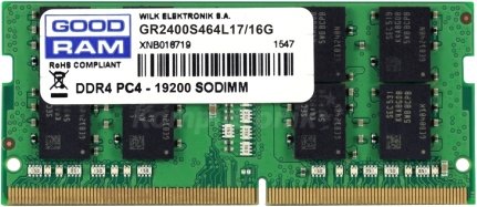 

Оперативная память GOODRAM 16GB DDR4 SODIMM PC4-19200 GR2400S464L17/16G