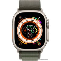 Умные часы Apple Watch Ultra LTE 49 мм (титановый корпус, титановый/темно-зеленый, текстильный ремешок размера S)