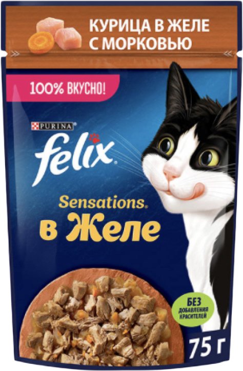 

Пресервы Felix Sensations в желе с курицей и морковью 75 г