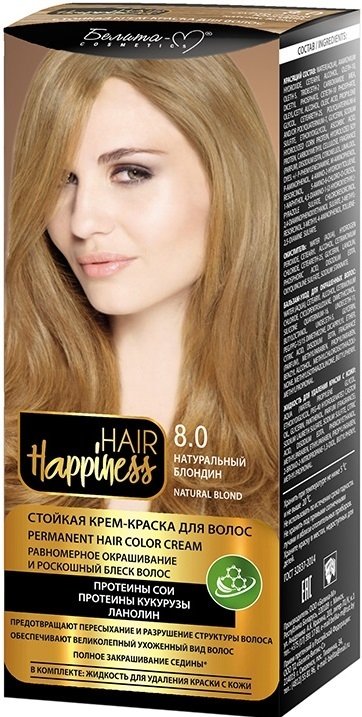 

Крем-краска для волос Белита-М Hair Happiness Стойкая 8.0 натуральный блондин